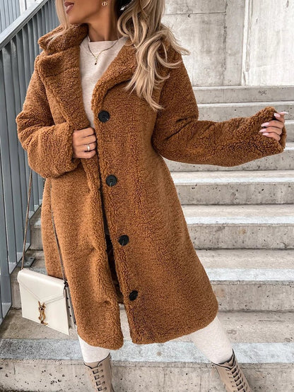 Coats Lapel Long Sleeve Plush Long Coat - LuckyFash™