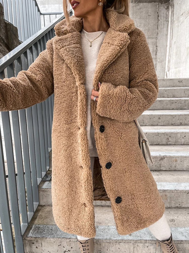 Coats Lapel Long Sleeve Plush Long Coat - LuckyFash™