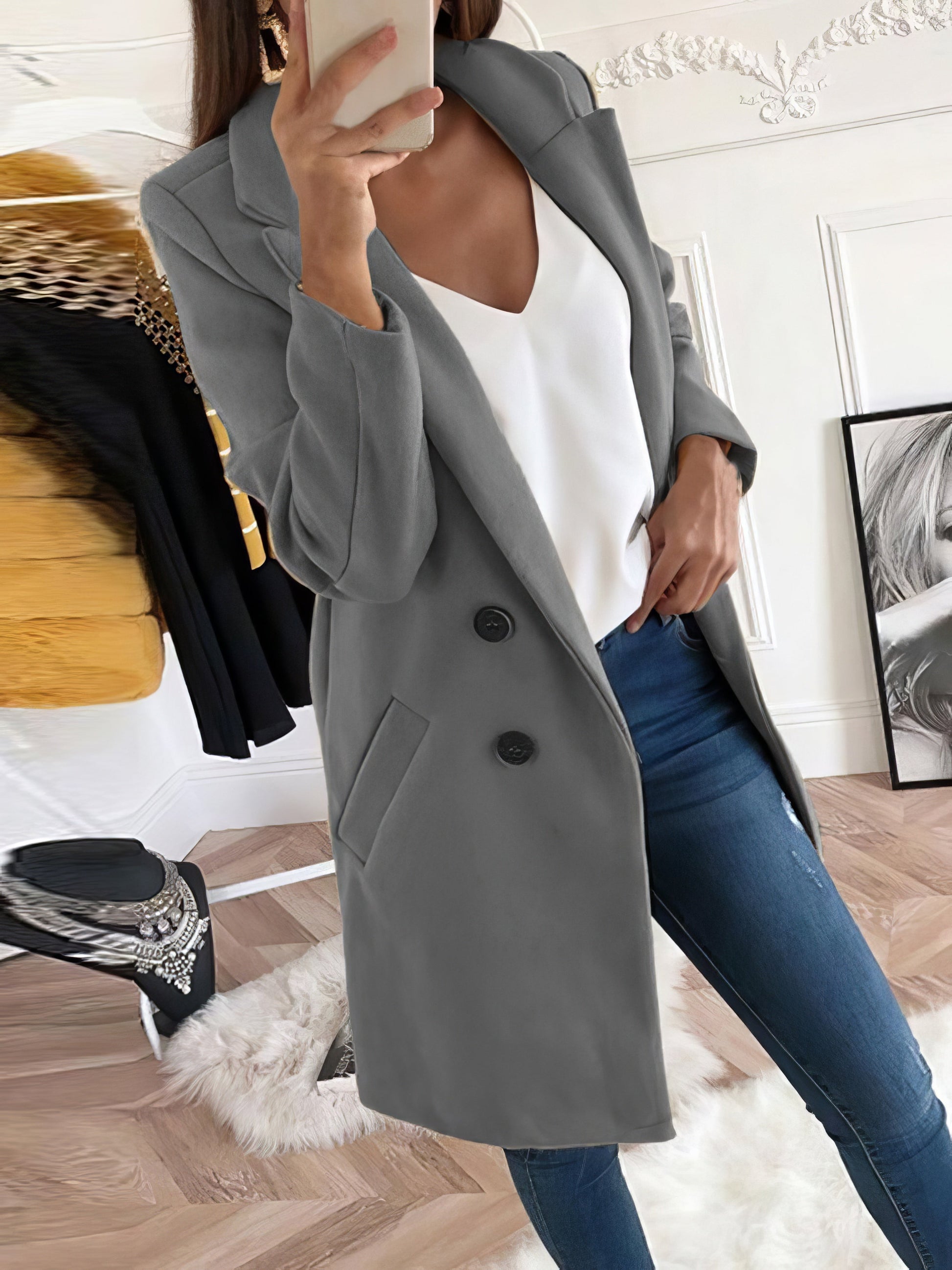 Coats Lapel Mid-Length Double-Breasted Woolen Coat - LuckyFash™