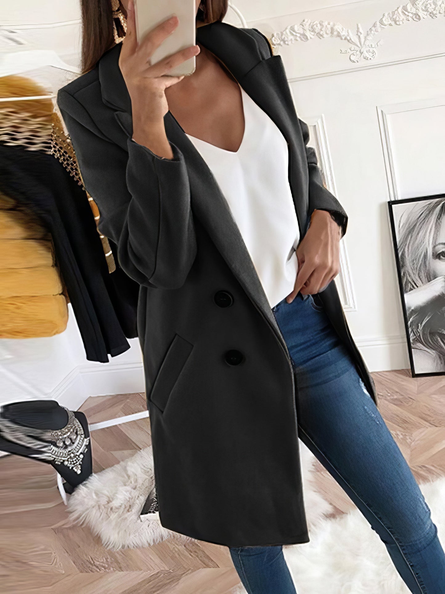 Coats Lapel Mid-Length Double-Breasted Woolen Coat - LuckyFash™