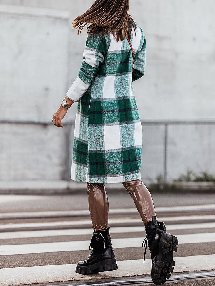 Coats Lapel Plaid Print Wool Coat - LuckyFash™