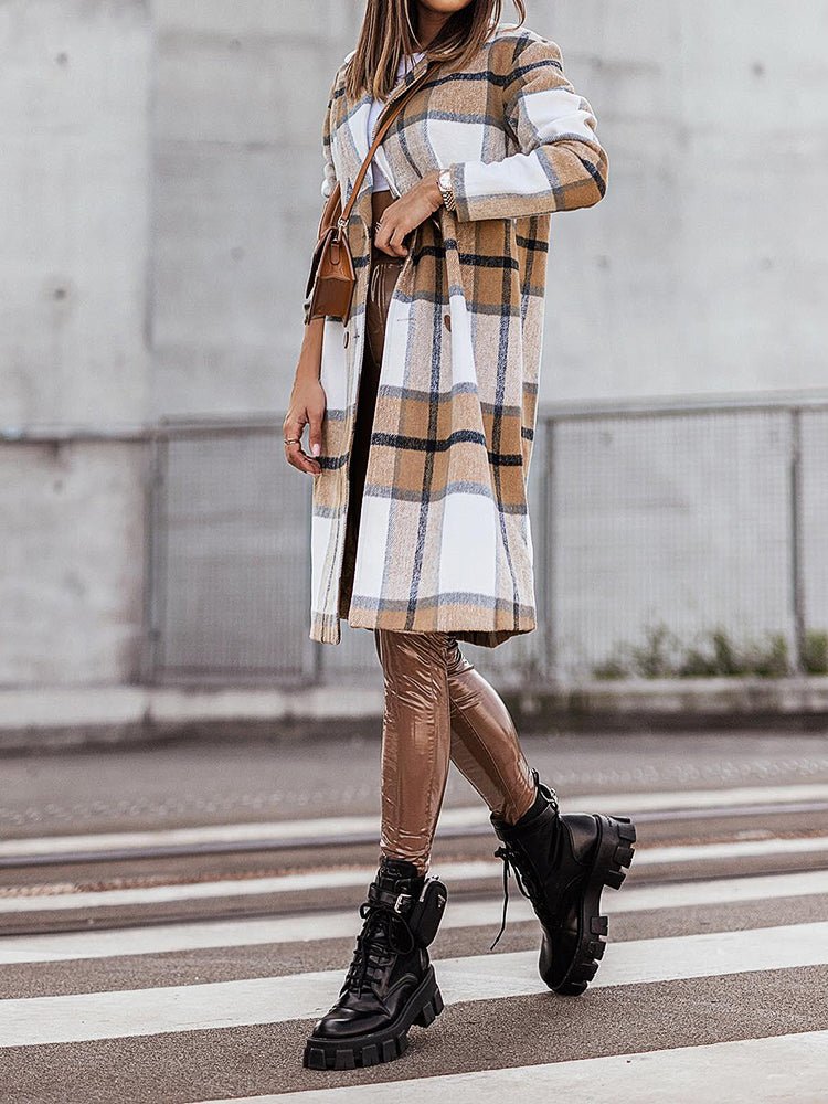 Coats Lapel Plaid Print Wool Coat - LuckyFash™