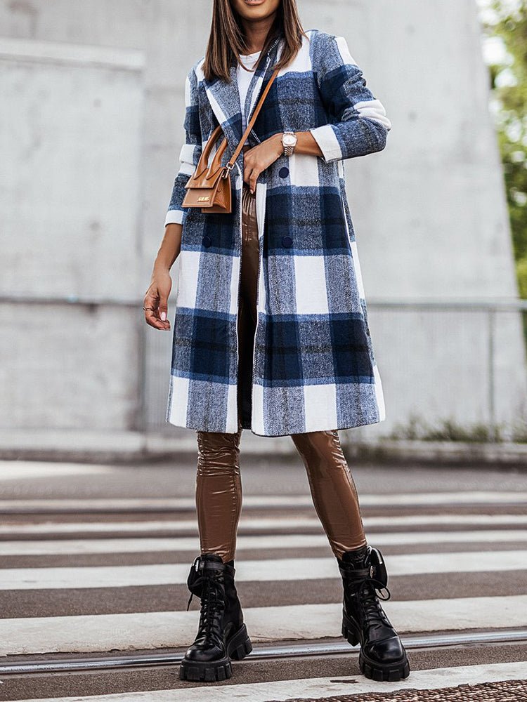 Coats Lapel Plaid Print Wool Coat - LuckyFash™