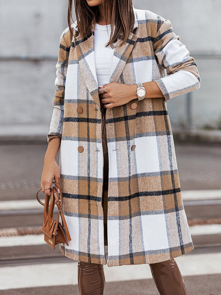 Coats Lapel Plaid Print Wool Coat - LuckyFash™