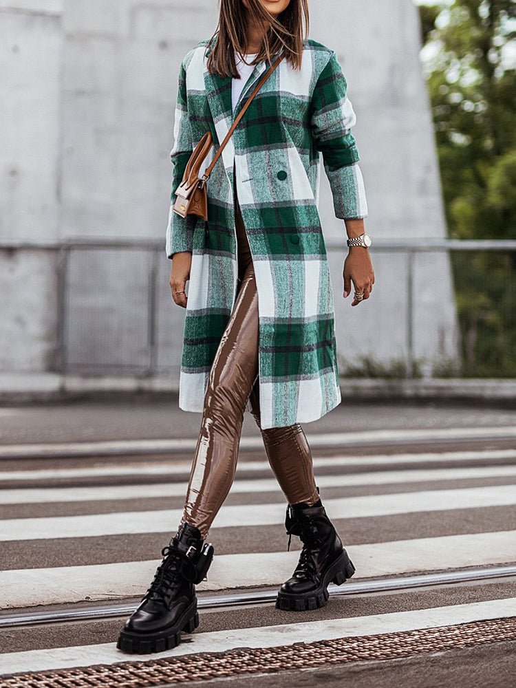 Coats Lapel Plaid Print Wool Coat - LuckyFash™