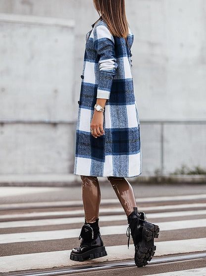 Coats Lapel Plaid Print Wool Coat - LuckyFash™