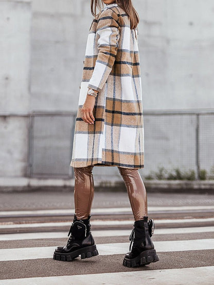 Coats Lapel Plaid Print Wool Coat - LuckyFash™