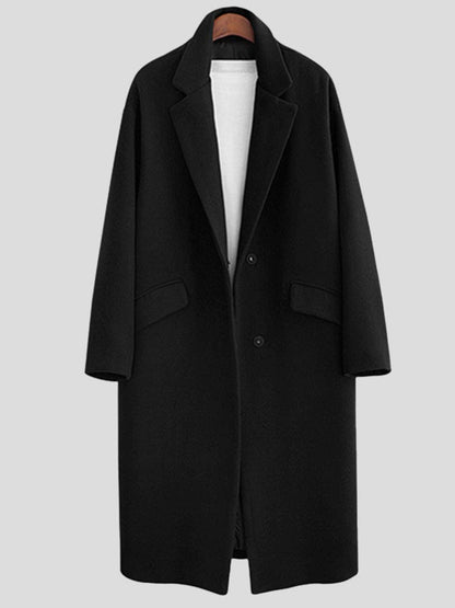 Women's Coats Lapel Pocket Straight Mid-Length Woolen Coat - LuckyFash™