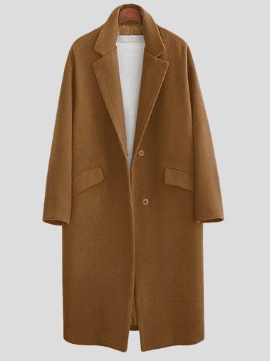 Women's Coats Lapel Pocket Straight Mid-Length Woolen Coat - LuckyFash™