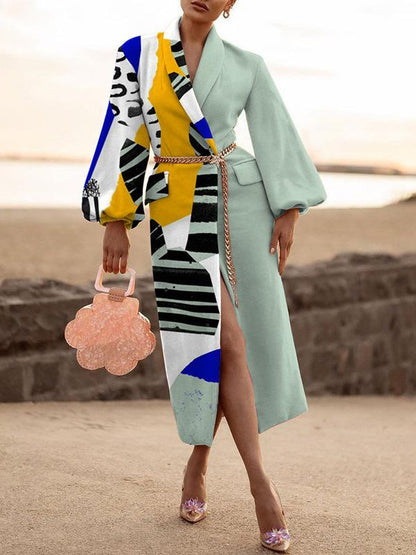 Women's Coats Lapel Printed Temperament Long Woolen Coat - LuckyFash™