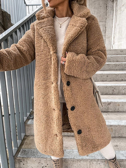 Coats Lapel Single Breasted Long Sleeve Plush Long Coat - LuckyFash™