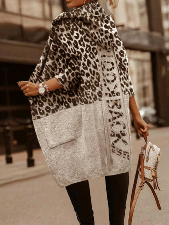 Coats Lazy Style Loose Long Sleeve Leopard Woolen Coat - LuckyFash™