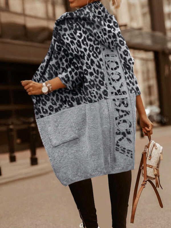 Coats Lazy Style Loose Long Sleeve Leopard Woolen Coat - LuckyFash™