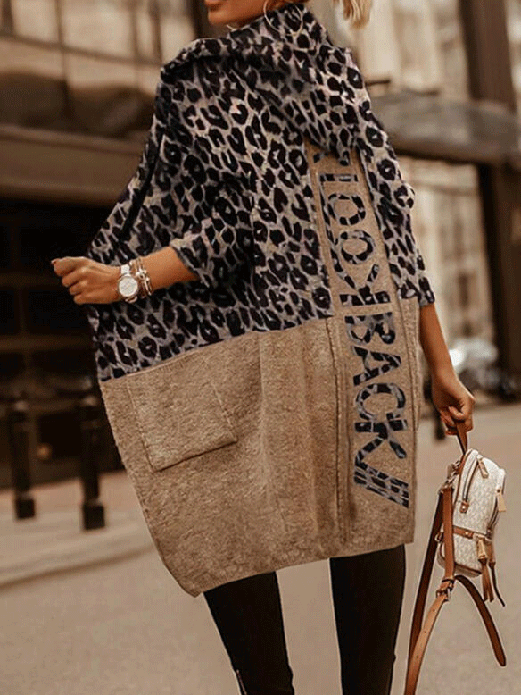 Coats Lazy Style Loose Long Sleeve Leopard Woolen Coat - LuckyFash™