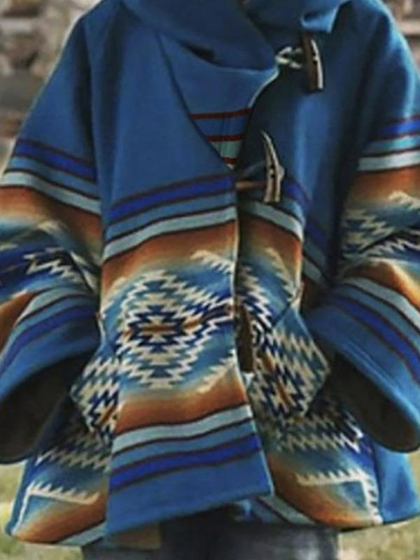 Women's Coats Long Sleeve Hooded Printed Horn Button Woolen Coat - LuckyFash™