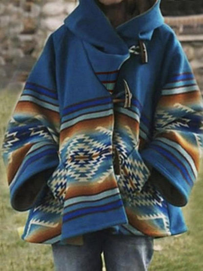 Women's Coats Long Sleeve Hooded Printed Horn Button Woolen Coat - LuckyFash™