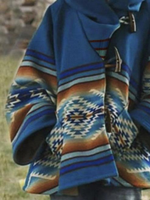 Women's Coats Long Sleeve Hooded Printed Horn Button Woolen Coat - LuckyFash™