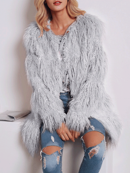 Coats Long Sleeve Mid-Length Fur Coat - LuckyFash™