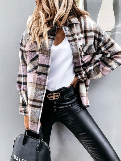 Women's Coats Long Sleeve Pocket Plaid Casual Coats - LuckyFash™