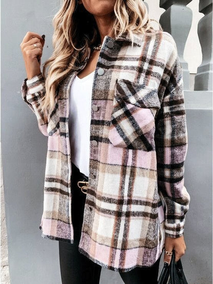 Women's Coats Long Sleeve Pocket Plaid Casual Coats - LuckyFash™