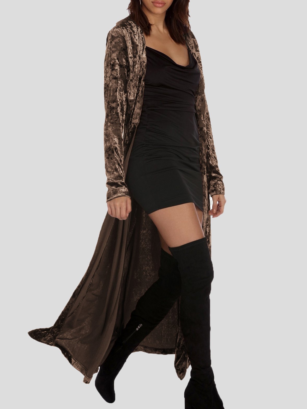 Coats Long Sleeve Velvet Long Cardigan Coat - LuckyFash™