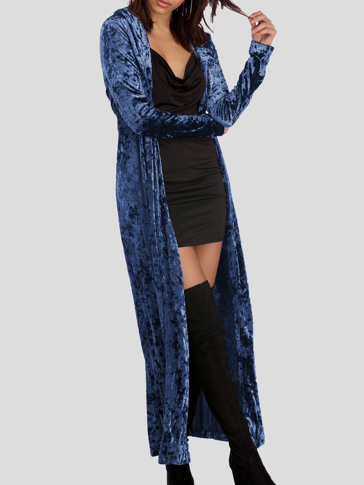 Coats Long Sleeve Velvet Long Cardigan Coat - LuckyFash™