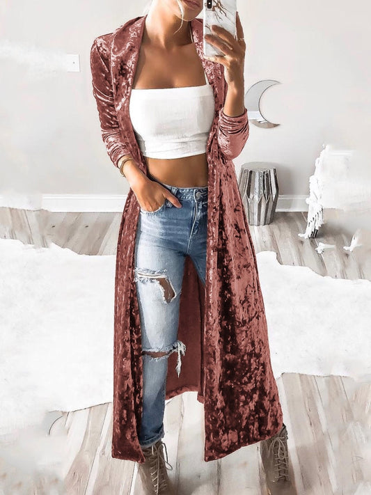 Coats Long Sleeve Velvet Long Cardigan Coat - LuckyFash™