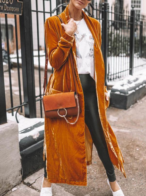 Coats Loose Gold Velvet Long Sleeve Long Cardigan Coats - LuckyFash™