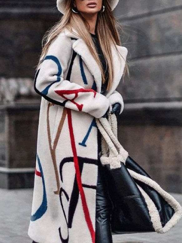 Women's Coats Loose Letter Print Lapel Woolen Coat - LuckyFash™