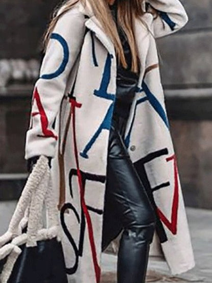 Women's Coats Loose Letter Print Lapel Woolen Coat - LuckyFash™