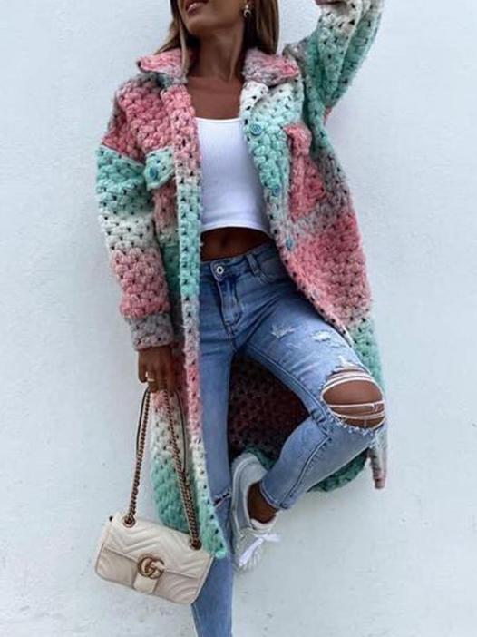 Women's Coats Multicolor Lapel Pocket Breasted Plaid Trench Coat - LuckyFash™
