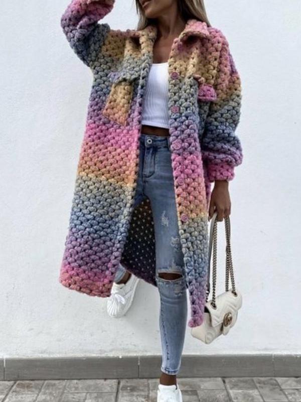 Women's Coats Multicolor Lapel Pocket Breasted Plaid Trench Coat - LuckyFash™