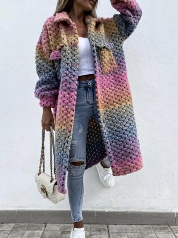 Women's Coats Multicolor Lapel Pocket Breasted Plaid Trench Coat - LuckyFash™