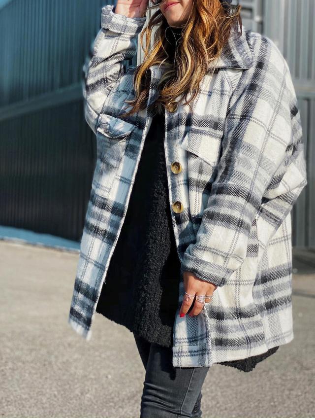 Women's Coats Plaid Lapel Long Sleeve Shirt Woolen Coat - LuckyFash™