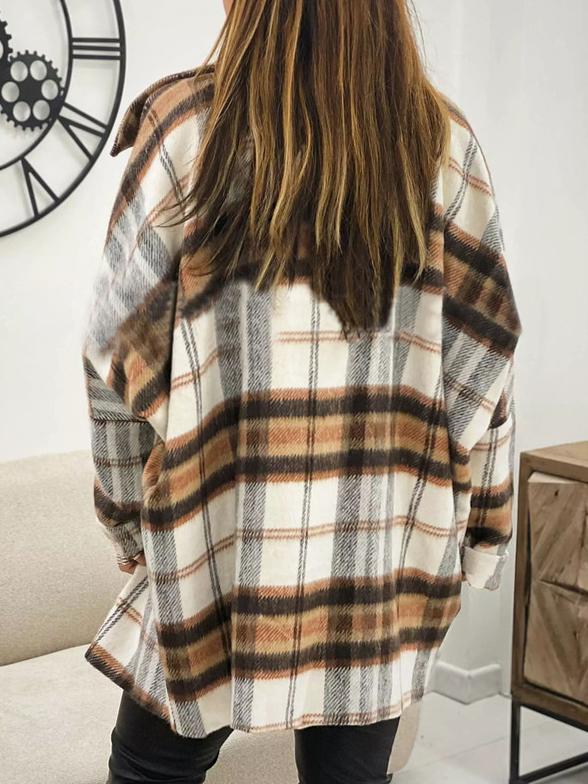 Women's Coats Plaid Lapel Long Sleeve Shirt Woolen Coat - LuckyFash™