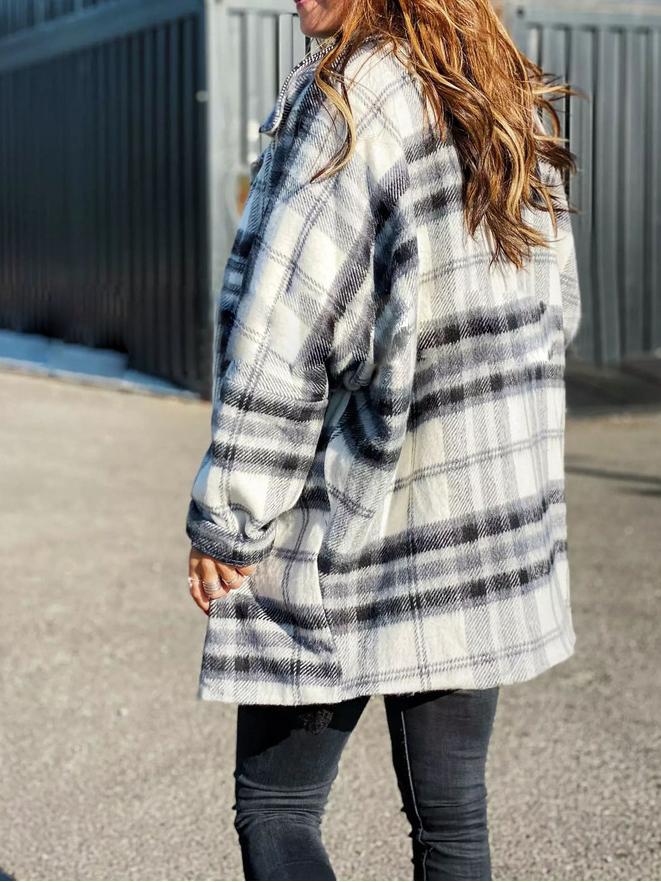 Women's Coats Plaid Lapel Long Sleeve Shirt Woolen Coat - LuckyFash™