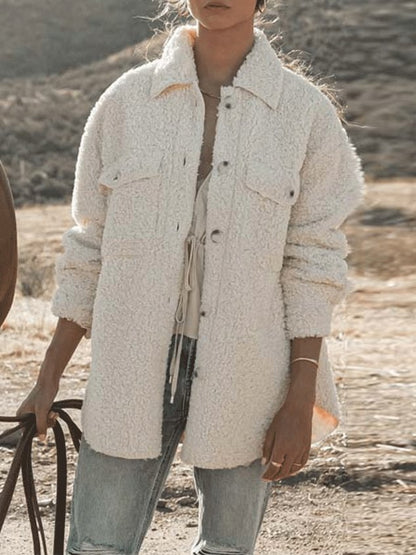 Women's Coats Plush Button Pocket Long Sleeve Coat - LuckyFash™