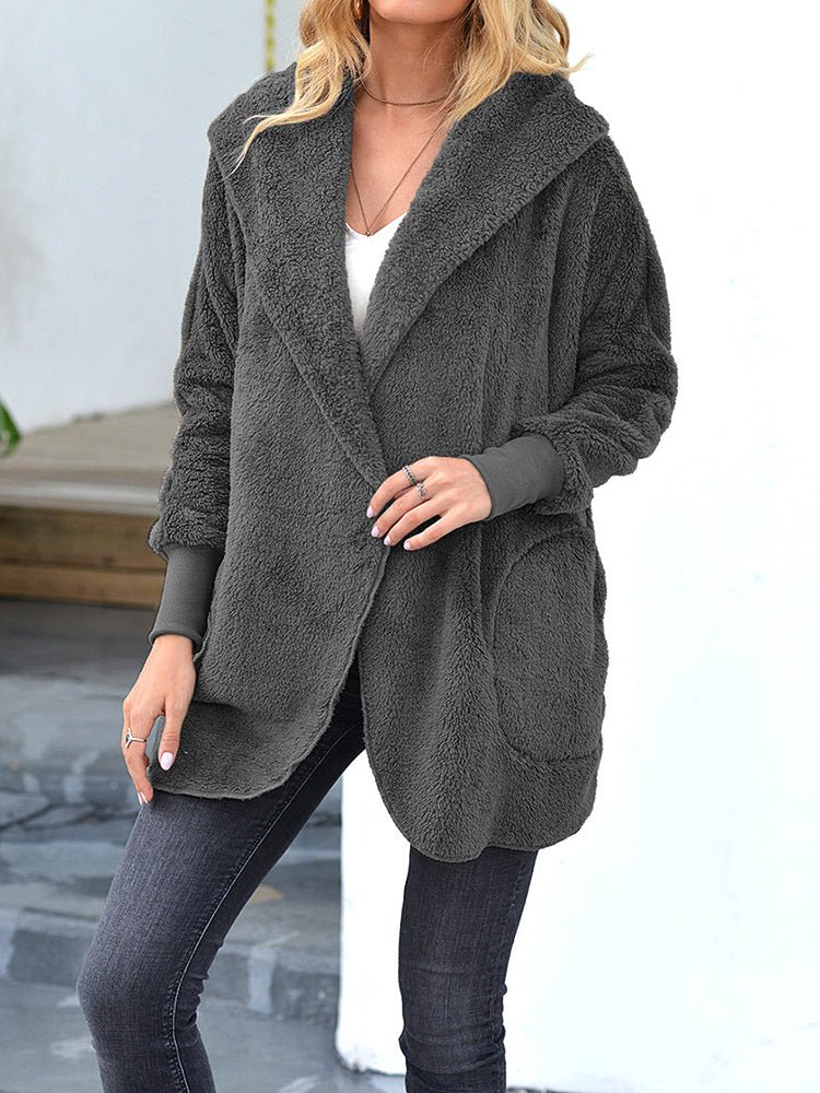 Coats Plush Lapel Hooded Medium Long Sleeve Coat - LuckyFash™