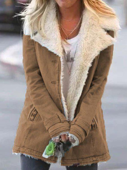 Coats Plush Long Sleeve Lapel Warm Cotton Coat - LuckyFash™