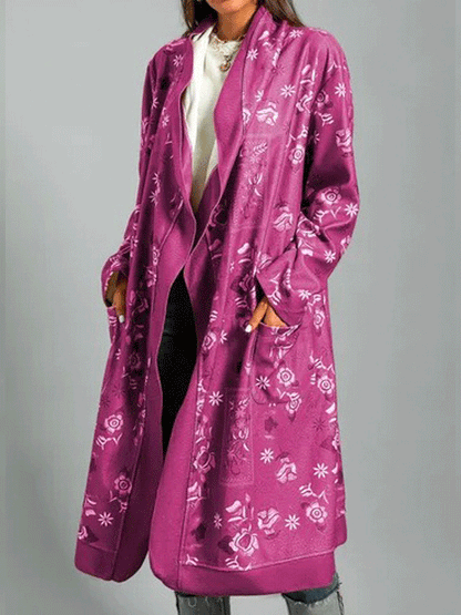 Women's Coats Printed Long Sleeve Pocket Cardigan Long Coat - LuckyFash™