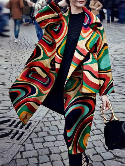 Women's Coats Printed Long Sleeve Warm Woolen Coat - LuckyFash™