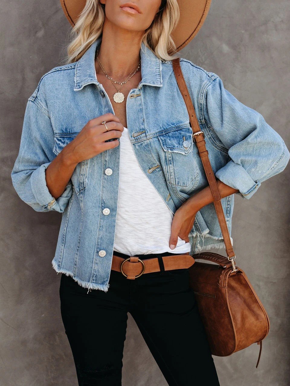 Women's Coats Short Loose Tassel Hem Denim Coat - LuckyFash™