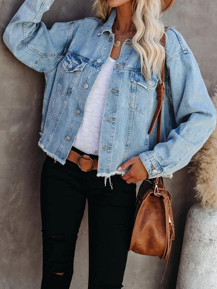 Women's Coats Short Loose Tassel Hem Denim Coat - LuckyFash™