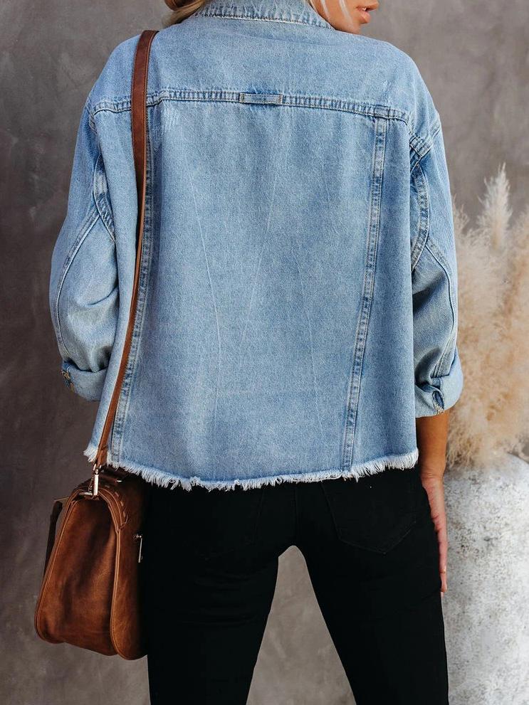 Women's Coats Short Loose Tassel Hem Denim Coat - LuckyFash™