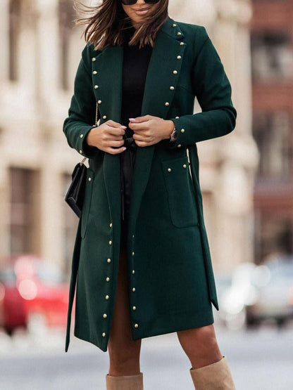 Coats Simple Double Breasted Rivet Lapel Wool Coat - LuckyFash™