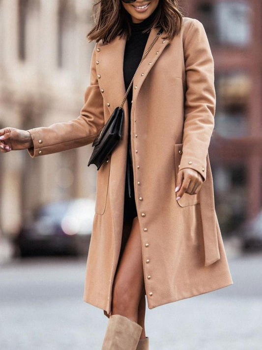 Coats Simple Double Breasted Rivet Lapel Wool Coat - LuckyFash™