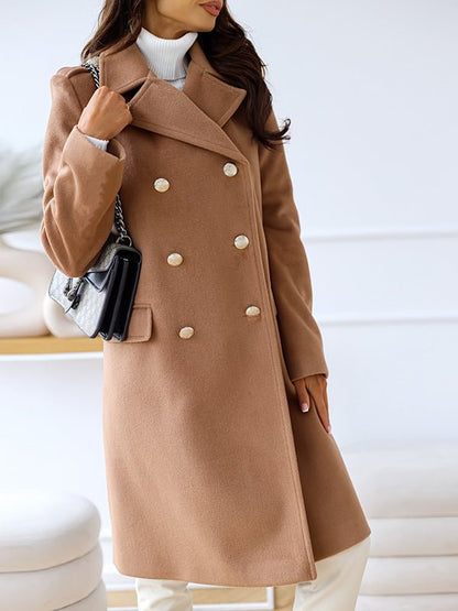 Coats Simple Lapel Double Breasted Woolen Coat - LuckyFash™