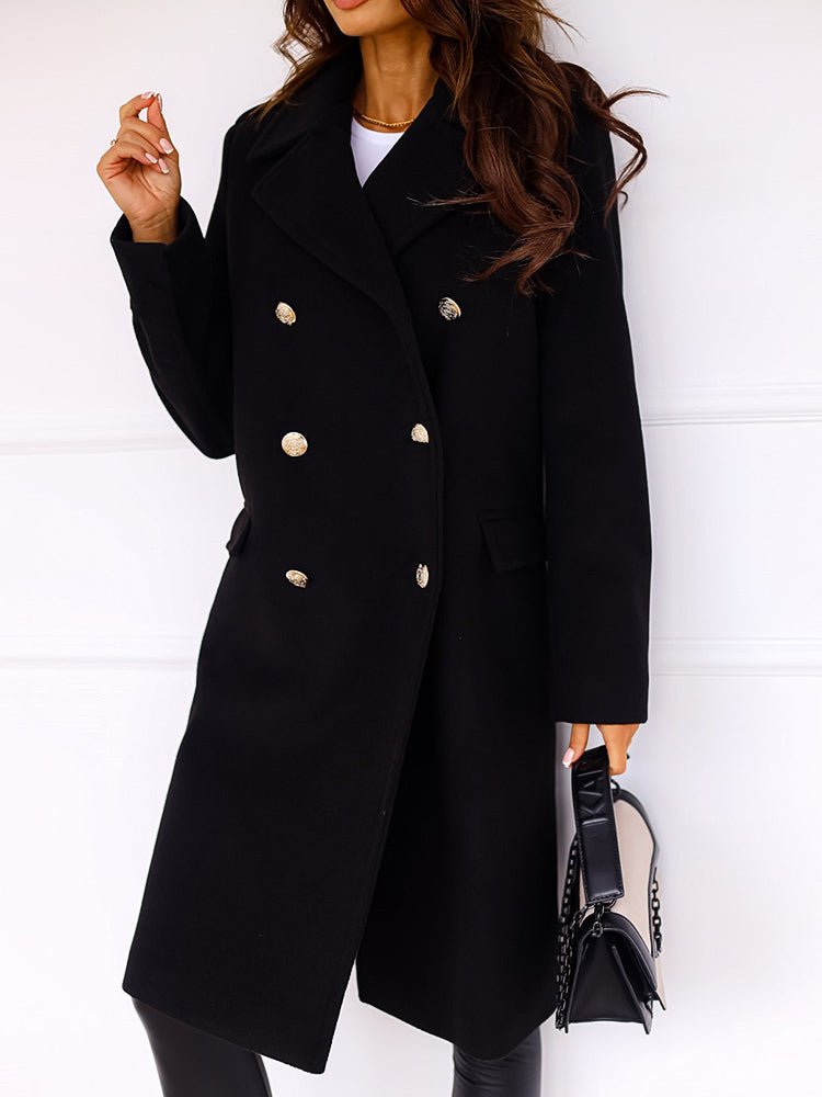 Coats Simple Lapel Double Breasted Woolen Coat - LuckyFash™