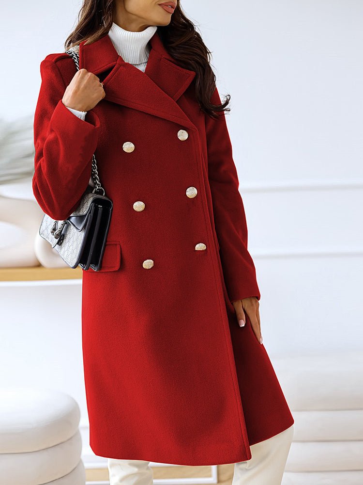 Coats Simple Lapel Double Breasted Woolen Coat - LuckyFash™