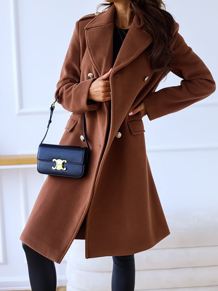 Coats Simple Lapel Double Breasted Woolen Coat - LuckyFash™